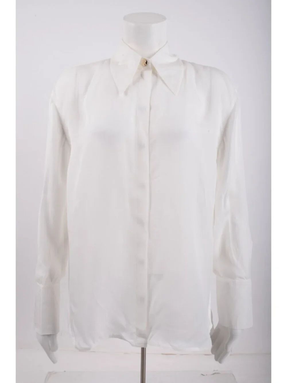Massimo Dutti Studio Womens SILK Blouse S Button Up Shirt White Gold Button NWT